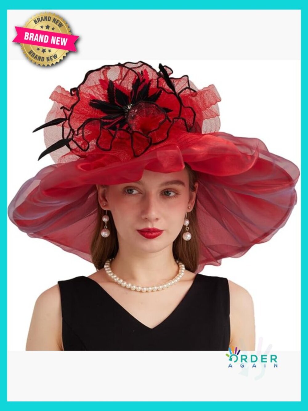 Organza Derby Fascinator Hat Sun Visor Wide Brim Fedora Adjustable Woman